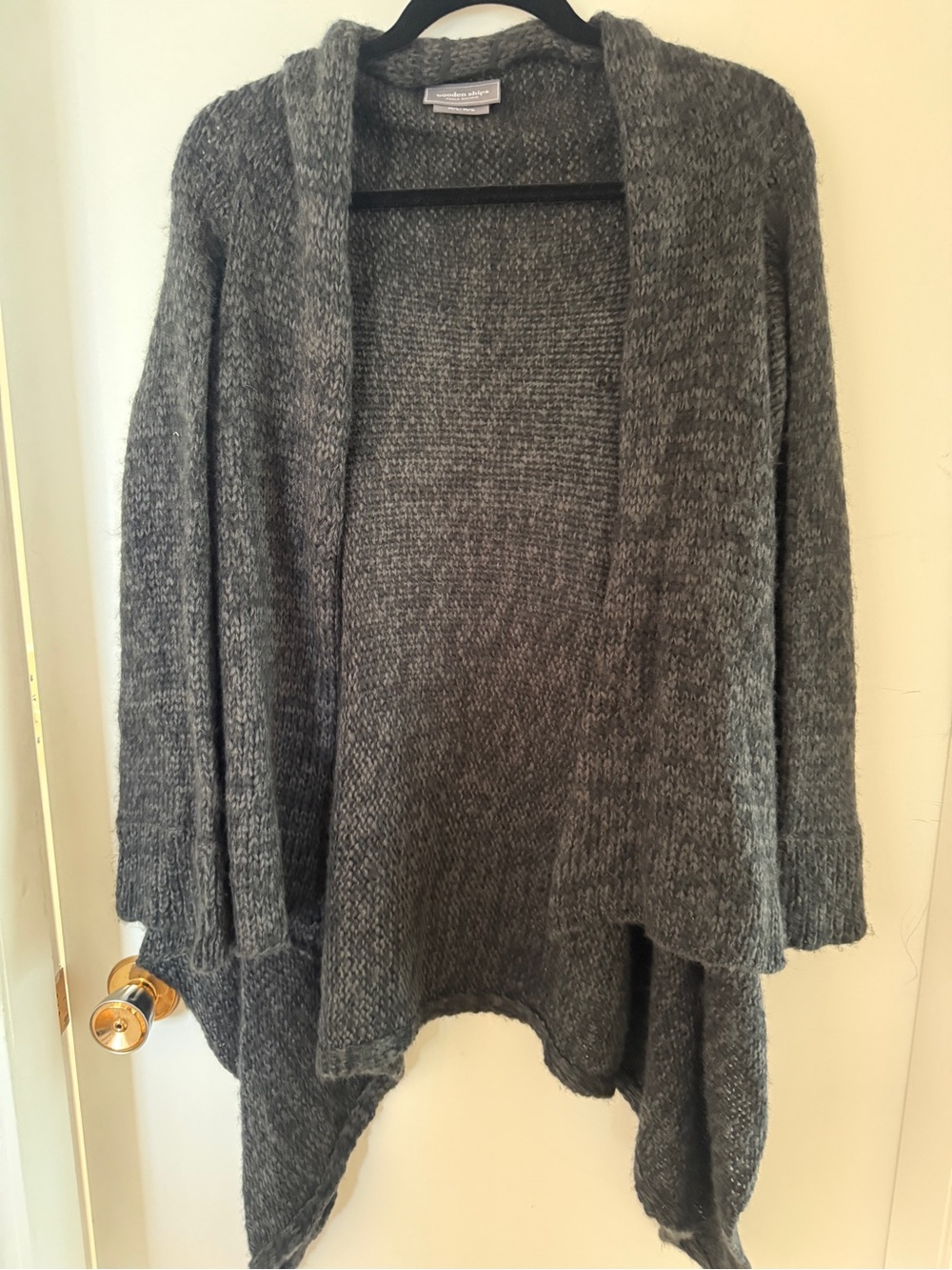 Wooden Ships Mohair Wool Chunky Knit Waterfall Cardigan Charcoal M/L